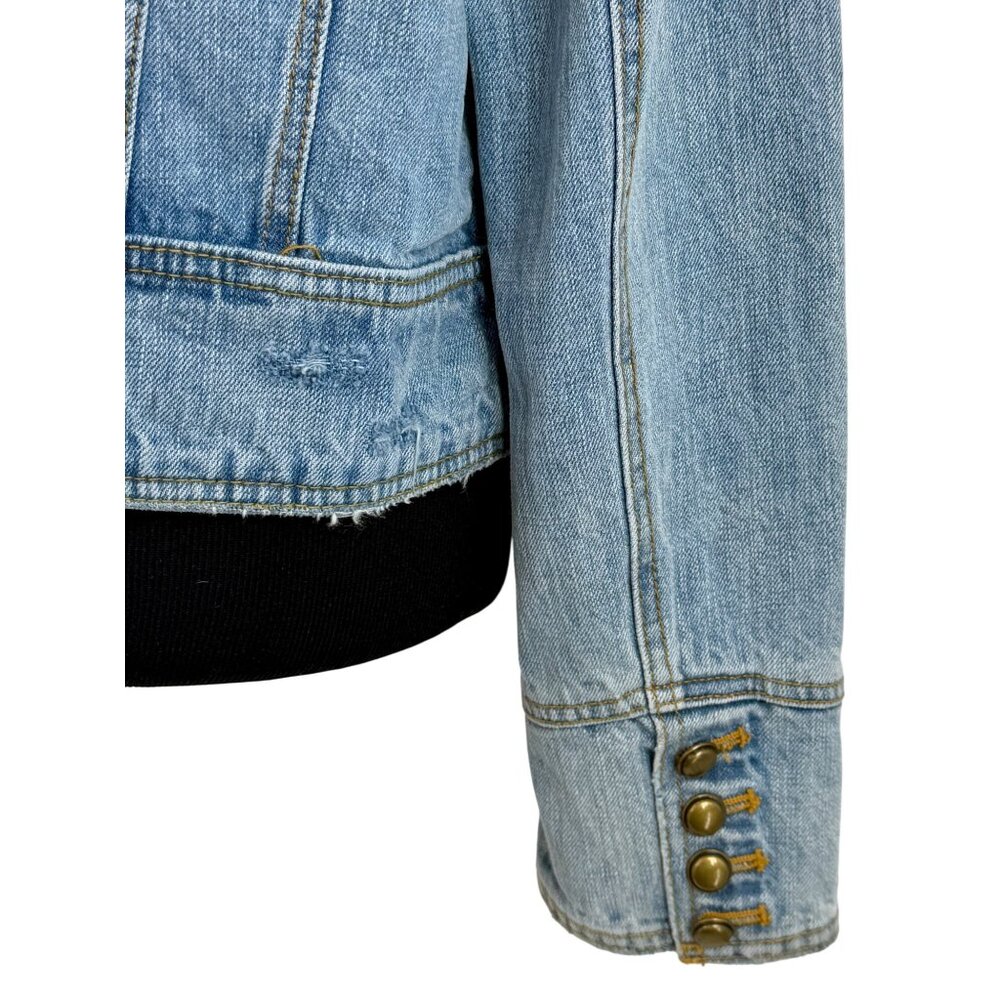 RARE Free People Military Denim Jacket L| Coastal Cowgirl Grunge Boho Streetwear - Picture 9 of 16